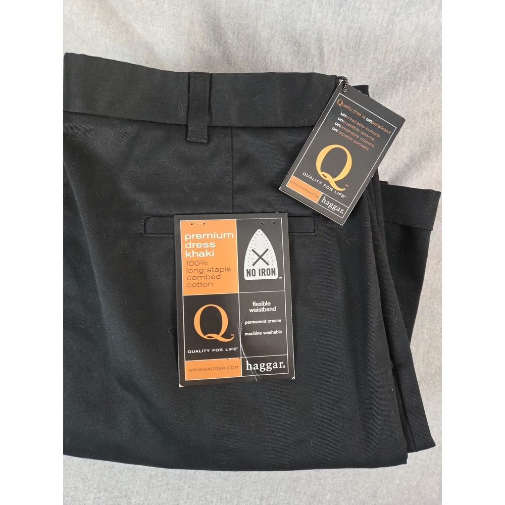 Haggar Premium Dress Pants Mens 36x34 Black Flex Waist Cuffed Pleated Retro NEW‎